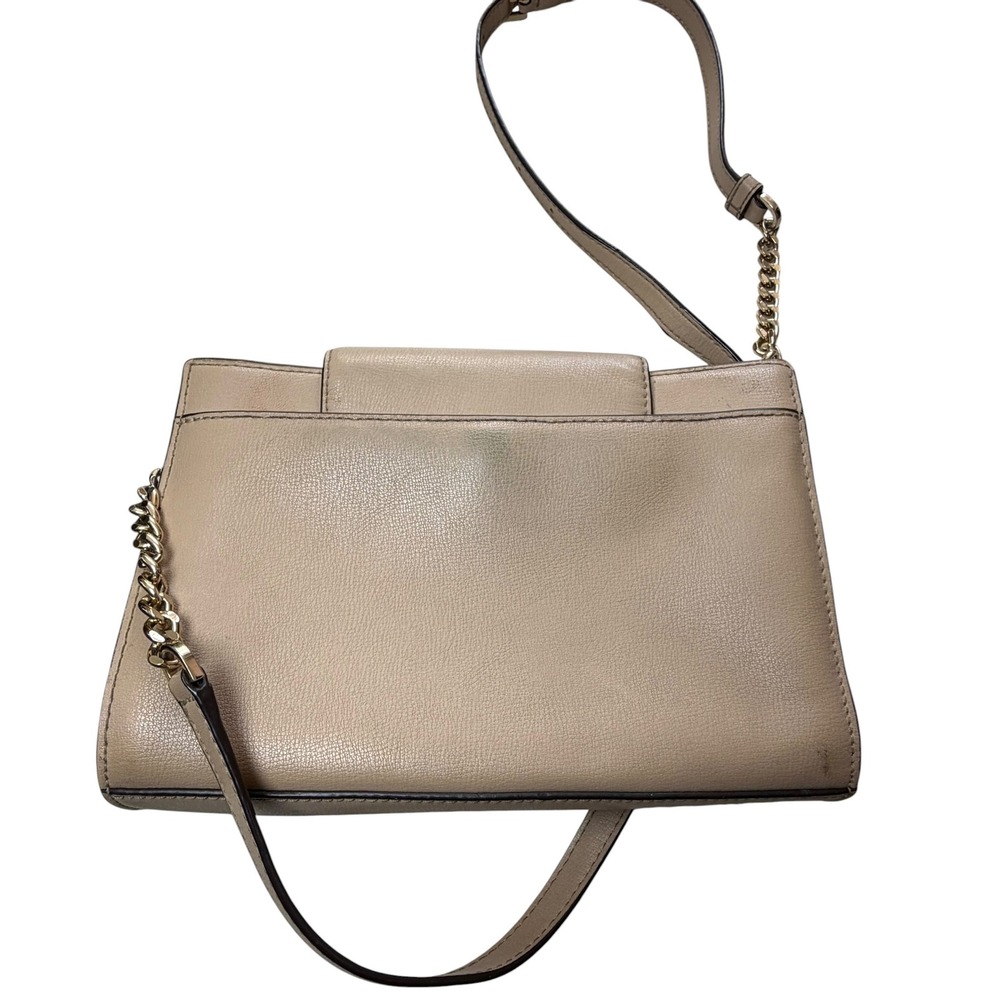 Michael Kors Beige Pebble Leather Crossbody Bag Gold MK Logo Chain Strap - Picture 5 of 6